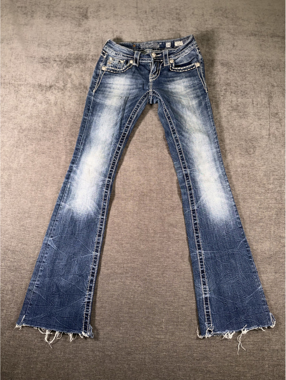 Miss Me Women's Medium Wash Bootcut Jeans with Embellished Pockets, Size 24